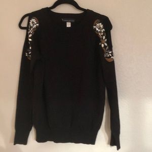 Simply styled embellished sweater, shoulder cut outs